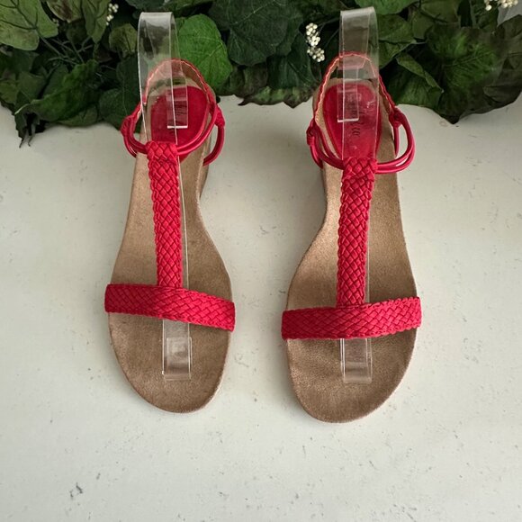 Style & Co Red Braided Strap Cork Wedge Sandals - Picture 1 of 8